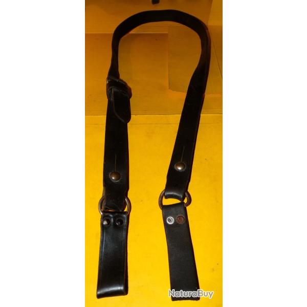 BAUDRIER EN  CUIR NOIR POUR MODELE GENDARMERIE NATIONALE FRANCAISE , LONGUEUR REGLABLE PAR UNE SANGL