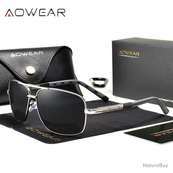 Lunettes de Soleil Carrees Polarisee HD, Modele: Gris Noir