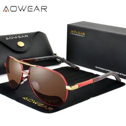 Lunettes de Soleil Aviation Polarisee HD, Modele: Rouge Brun