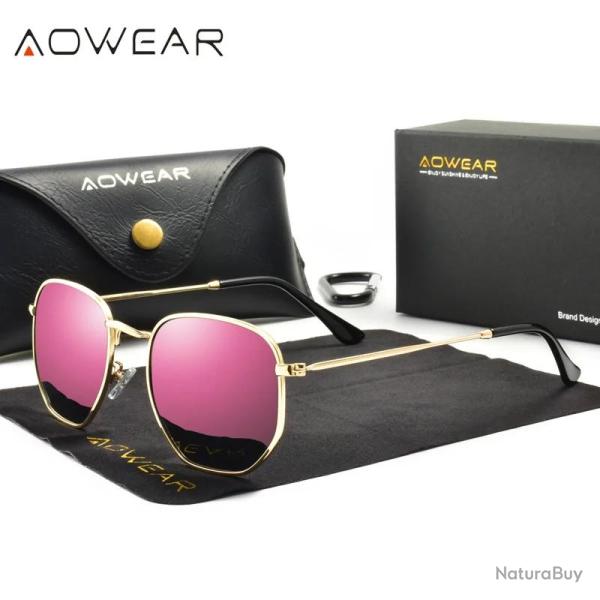 Lunettes de Soleil Femme Hexagonales Polarisee HD, Modele: Rose
