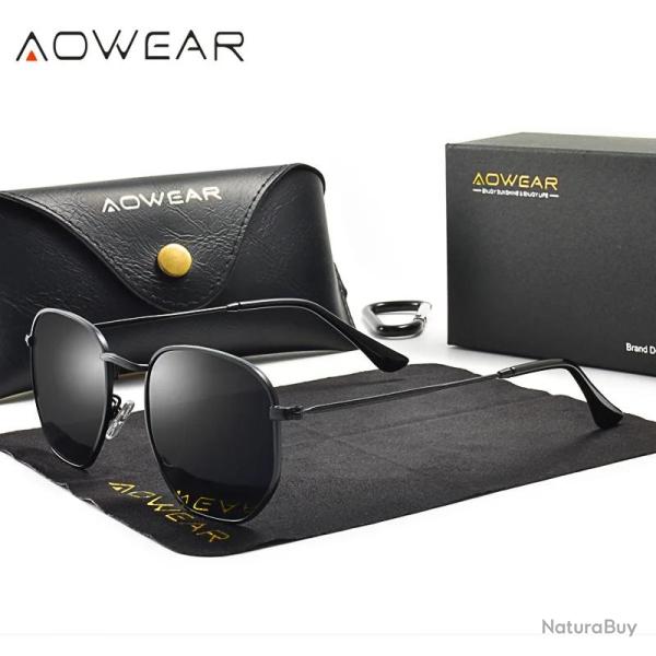 Lunettes de Soleil Femme Hexagonales Polarisee HD, Modele: Noir