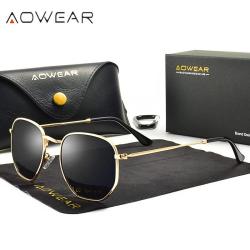 Lunettes de Soleil Femme Hexagonales Polarisee HD, Modele: Noir Or