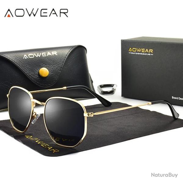 Lunettes de Soleil Femme Hexagonales Polarisee HD, Modele: Noir Or