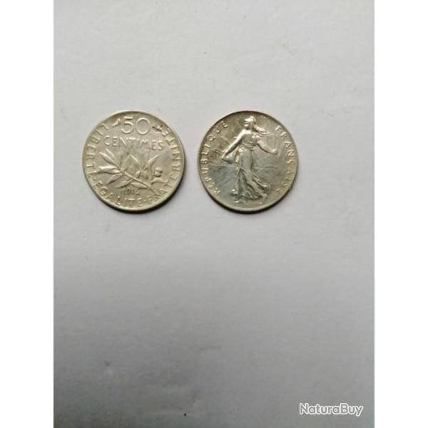 FRANCE = PIECE DE  MONNAIE DE 50 CENTIMES DE 1916 EN ARGENT