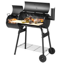 Barbecue au charbon de bois avec fumoir 115 x 65 x 108 cm 2 &eacute;tag&egrave;res pratiques design pour ext&eacute;rieu