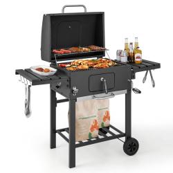 Barbecue &agrave; charbon de bois portable 128 x 54 x 117 cm grande capacit&eacute; cuisson pratique ambiance con