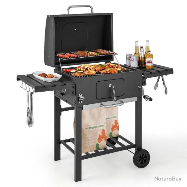 Barbecue � charbon de bois portable 128 x 54 x 117 cm grande capacit� cuisson pratique ambiance con