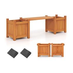 lot de 2 jardini&egrave;res d'ext&eacute;rieur avec banc 106 x 27 x 29 cm design 2 en 1 en bois massif orange 20_