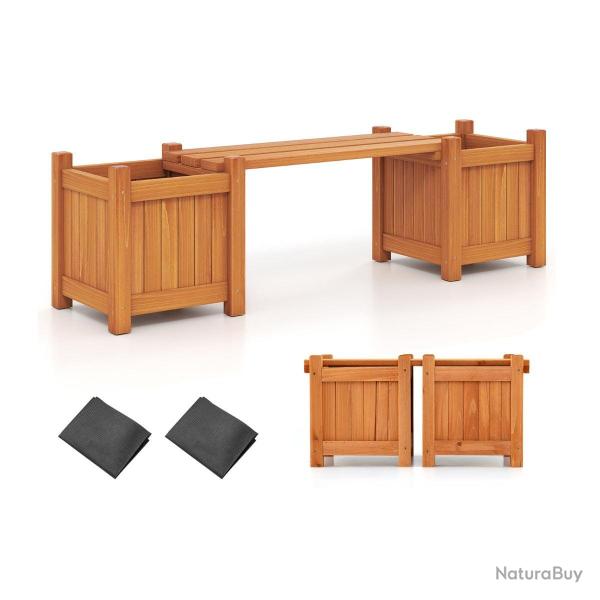 lot de 2 jardini�res d'ext�rieur avec banc 106 x 27 x 29 cm design 2 en 1 en bois massif orange 20_