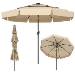 Parasol de terrasse solaire avec inclinaison automatique 300 x 248 cm 32 lumi&egrave;res LED ambiance cosy