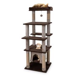 Arbre &agrave; chat multi-niveaux 56 x 56 x 148 cm perchoir cosy condo oscillant tissu pelucheux marron 20