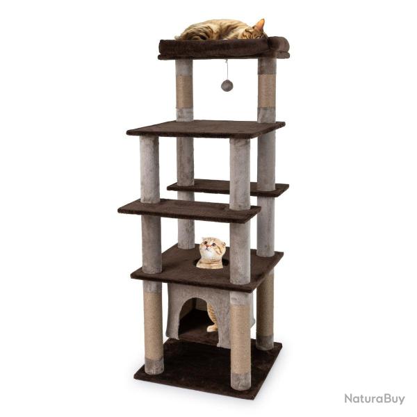 Arbre � chat multi-niveaux 56 x 56 x 148 cm perchoir cosy condo oscillant tissu pelucheux marron 20