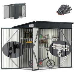 Abri de jardin m&eacute;tal lot de 1 235 x 117 x 185 cm grande capacit&eacute; &eacute;tanche s&eacute;curis&eacute; en gris 20_0017366