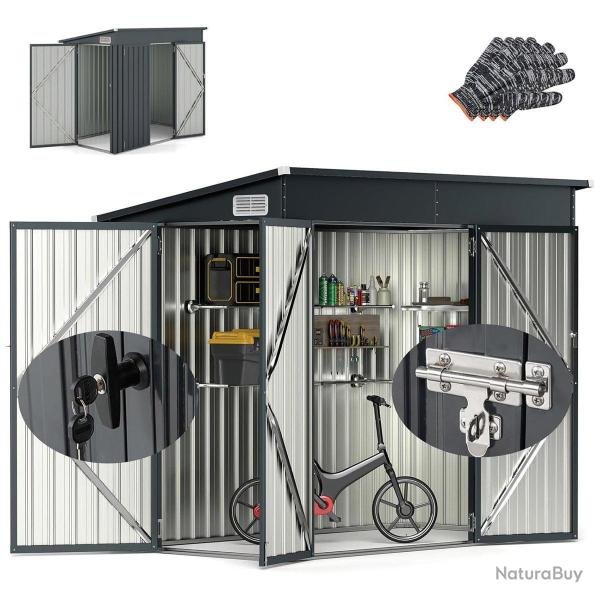 Abri de jardin m�tal lot de 1 235 x 117 x 185 cm grande capacit� �tanche s�curis� en gris 20_0017366