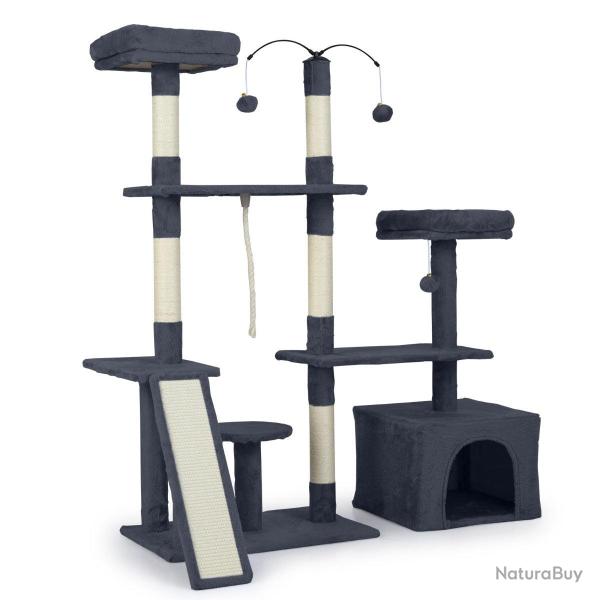 Arbre � chat 121 x 70 x 136 cm avec griffoir rampe 2-en-1 ambiance cosy design moderne en agglom�r�