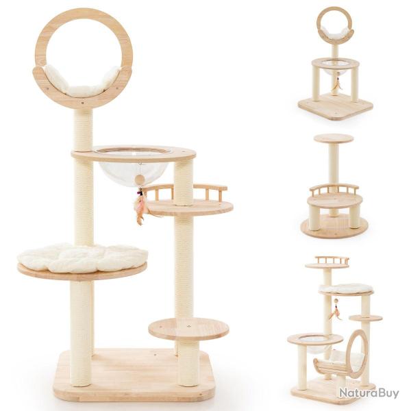 Arbre � chat 60 x 60 x 146 cm en bois d'h�v�a personnalisable avec condo luxe et griffoir ergonomiq