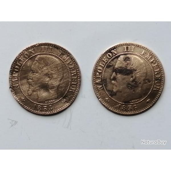 FRANCE = 2 PIECES DE  MONNAIE  DE 2 CENTIMES  DE 1856 A + 1856 W