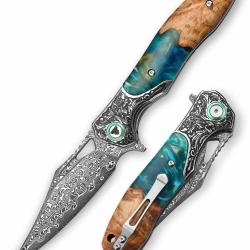 Couteau Trivisa Apus-05 Lame Acier Damas 110 Couches Manche Fibre de Carbone et Mitres Acier TVYZ02L