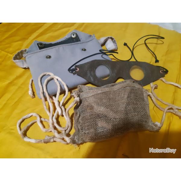 WW1 Rare B�ILLON ALLEMAND utilis� pour attaques sur YPRES 1915 Lunettes Cuir Pochette caoutchout�e