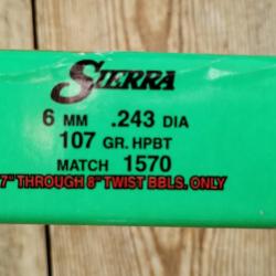 Ogives 6mm Sierra matchking 107gr hpbt boite 100