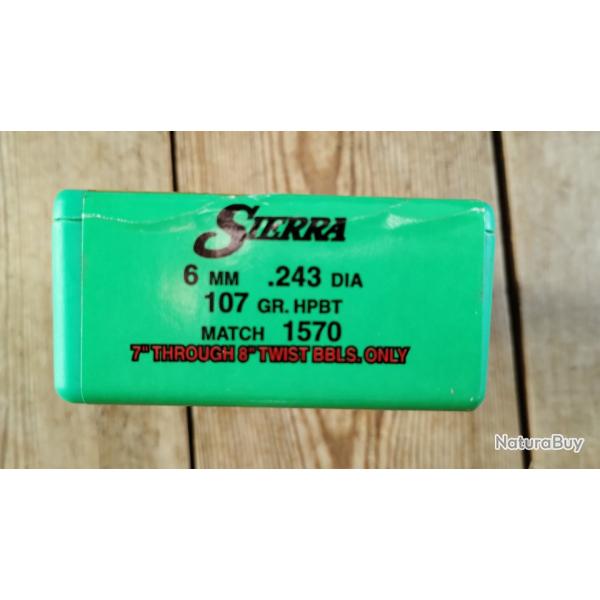Ogives 6mm Sierra matchking 107gr hpbt boite 100