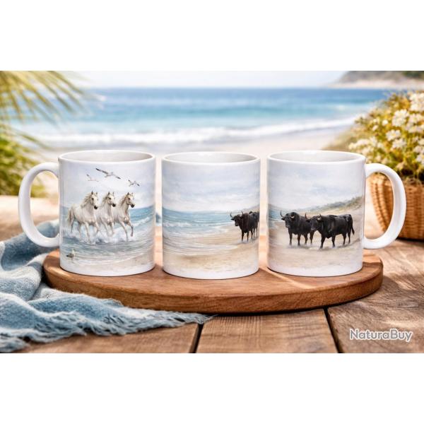Mug Camargue 325 ml - Chevaux et Taureaux sur la plage