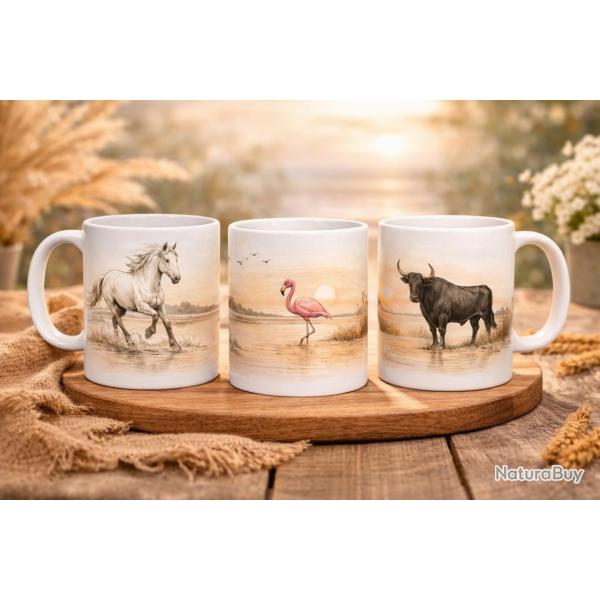Mug Camargue 325 ml - Cheval, Taureaux et Flamant rose couch� de soleil