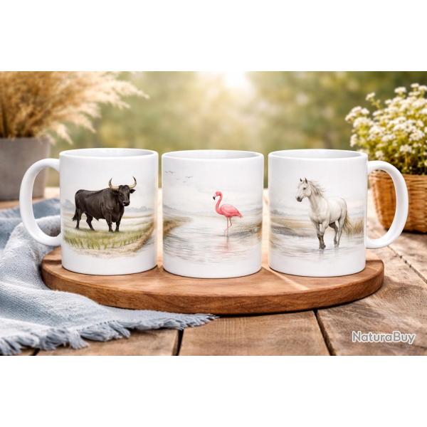 Camargue 325 ml - Cheval, Taureaux et Flamant dans les mar�es