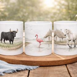 Camargue 325 ml - Cheval, Taureaux et Flamant avec cabane de Gardian