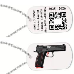 Porte cl&eacute; TAG militaire Licence de tir couleurs en aluminium (Recto / Verso)