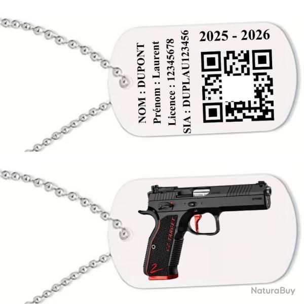 Porte cl� TAG militaire Licence de tir couleurs en aluminium (Recto / Verso)
