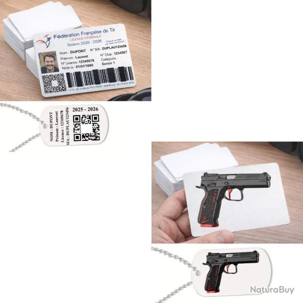 Licence de tir + Porte cl� TAG militaire Licence de tir couleurs en aluminium (Recto / Verso)