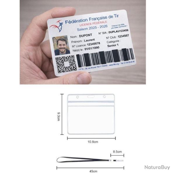Licence de tir couleur sur carte en aluminium (Recto) + Porte badge tour de cou