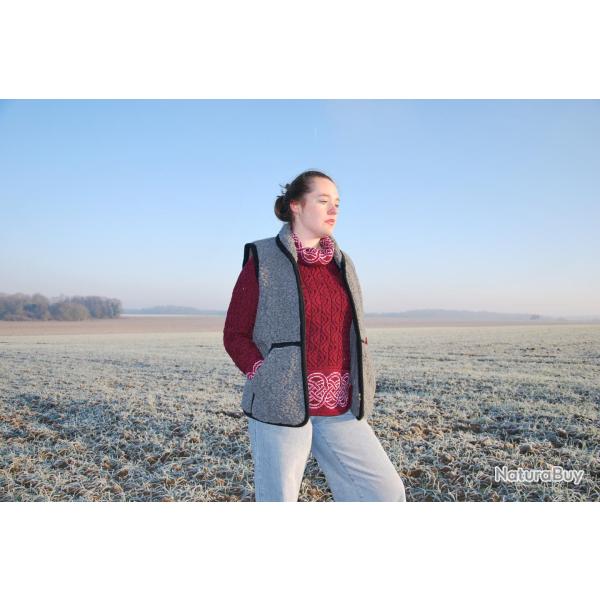 Gilet sans manches homme et femme pure laine m�rinos col fermeture ZIP gris anthracite