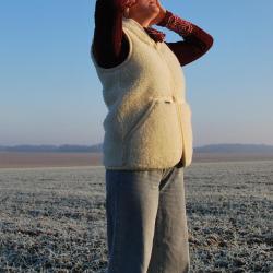 Gilet sans manches homme et femme pure laine m&eacute;rinos col fermeture ZIP blanc &eacute;cru S (small)