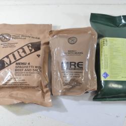 Lot rations militaires, 2 x MRE US ARMY + 1 x Ration Polonaise Dluo d&eacute;pass&eacute;e