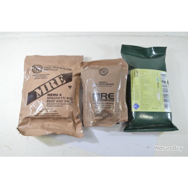 Lot rations militaires, 2 x MRE US ARMY + 1 x Ration Polonaise Dluo d�pass�e