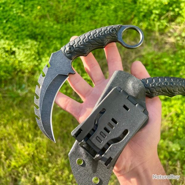 Couteau Karambit noir luxe griffe custom collection acier �tui kydex combat tactique D2 #323