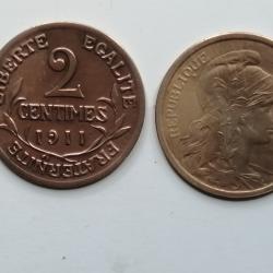 FRANCE = 1 PIECE DE  MONNAIE  DE 2 CENTIMES  DE 1911