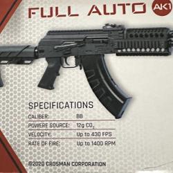 Carabine CO2 FULL AUTO BBS cal 4,5mm mod&egrave;le AK1