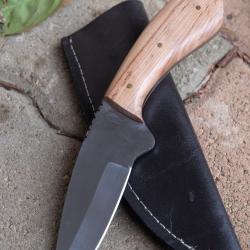 Couteau De Chasse Skinner Bushcraft Lame Acier Carbone 1055 Manche Bois Crosse Etui Cuir Artisan