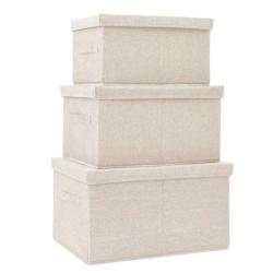 Bo&icirc;tes rangement empilables tissu cr&egrave;me 3 tailles pliables avec poign&eacute;es