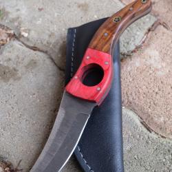 Couteau De Cuisine & Rando Lame Acier Damas 256 Couches Fa&ccedil;on Huusk Manche Bois Etui Artisanale 01