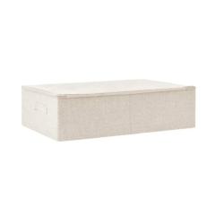 Bo&icirc;te rangement tissu polyester cr&egrave;me 70x40x18 cm pliable avec poign&eacute;e