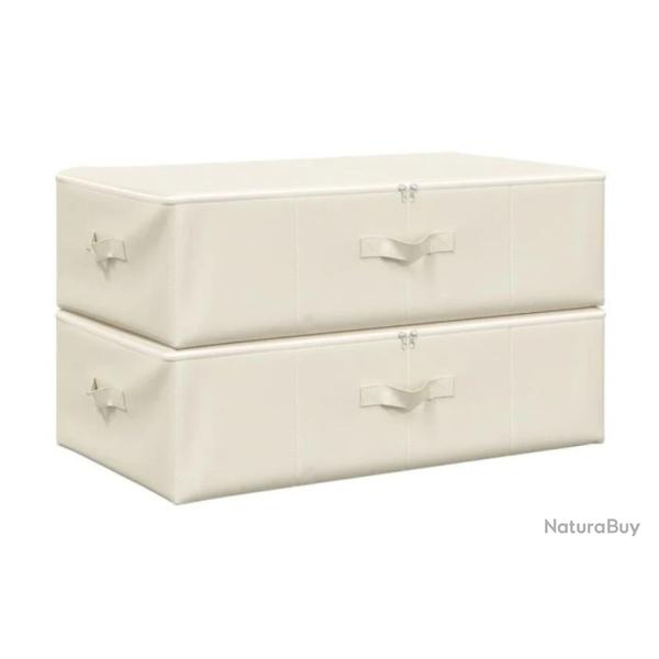 Bo�te rangement tissu polyester cr�me 70x40x18 cm pliable avec poign�e lot de 2