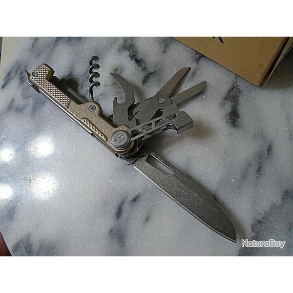 Couteau Gerber Armbar Cork Multi-Function Lame Ciseaux Tire Bouchons Manche Gold Acier