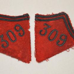 PATTES DE COL CAPOTE OU VAREUSE 309&deg; ARTILLERIE LOURDE-309&deg; RALT-1918 & CAMPAGNE DE FRANCE 1940