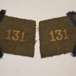PATTES DE COL CAPOTE OU VAREUSE 131&deg; REGIMENT D'INFANTERIE-ORLEANS-CAMPAGNE DE FRANCE 1940
