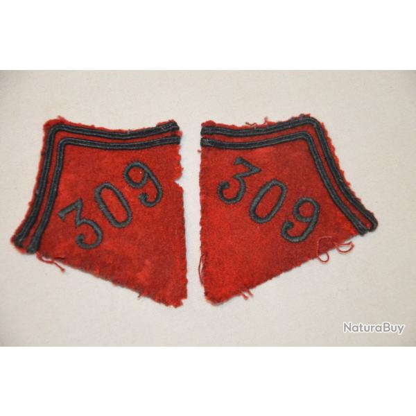 PATTES DE COL CAPOTE OU VAREUSE 309� ARTILLERIE LOURDE-309� RALT-1918 & CAMPAGNE DE FRANCE 1940