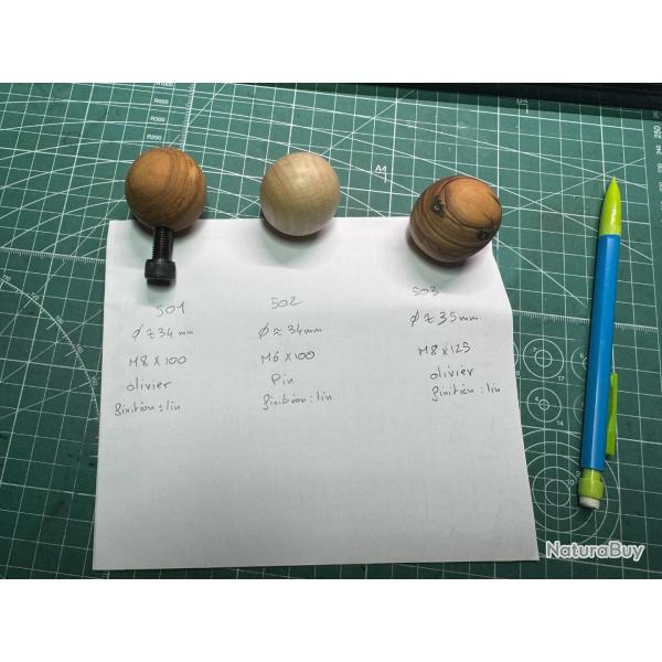 Boule de culasse bois massif (olivier ou pin) insert m�tal ou autre model sur demande voir photo